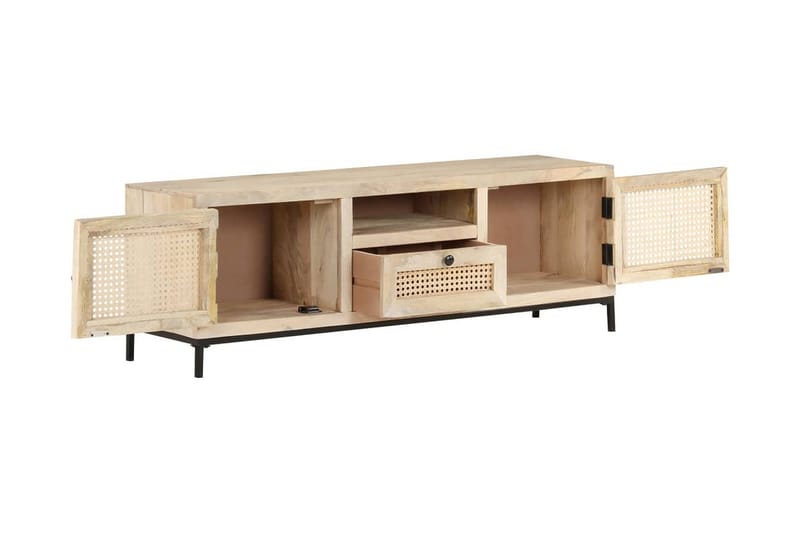 TV-bänk 120x30x40 cm massivt mangoträ och naturlig rotting - Brun - Möbler - Vardagsrum - Tv-möbler & mediamöbler - Tv-bänkar