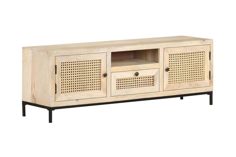 TV-bänk 120x30x40 cm massivt mangoträ och naturlig rotting - Brun - Möbler - Vardagsrum - Tv-möbler & mediamöbler - Tv-bänkar