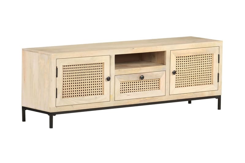 TV-bänk 120x30x40 cm massivt mangoträ och naturlig rotting - Brun - Möbler - Vardagsrum - Tv-möbler & mediamöbler - Tv-bänkar