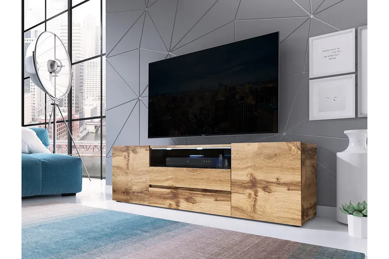 TV-bänk 137 cm LED-belysning - Ek - Möbler - Vardagsrum - Tv-möbler & mediamöbler - Tv-bänkar