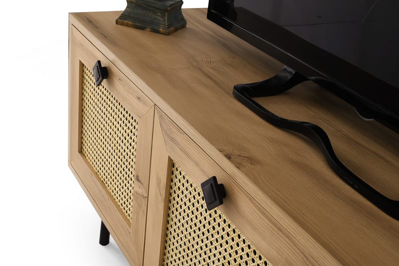 TV-BÄNK 140 cm 3 Skåp Natur/Svart - Möbler - Vardagsrum - Tv-möbler & mediamöbler - Tv-bänkar