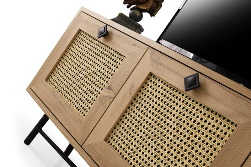 TV-BÄNK 140 cm 3 Skåp Natur/Svart - Möbler - Vardagsrum - Tv-möbler & mediamöbler - Tv-bänkar