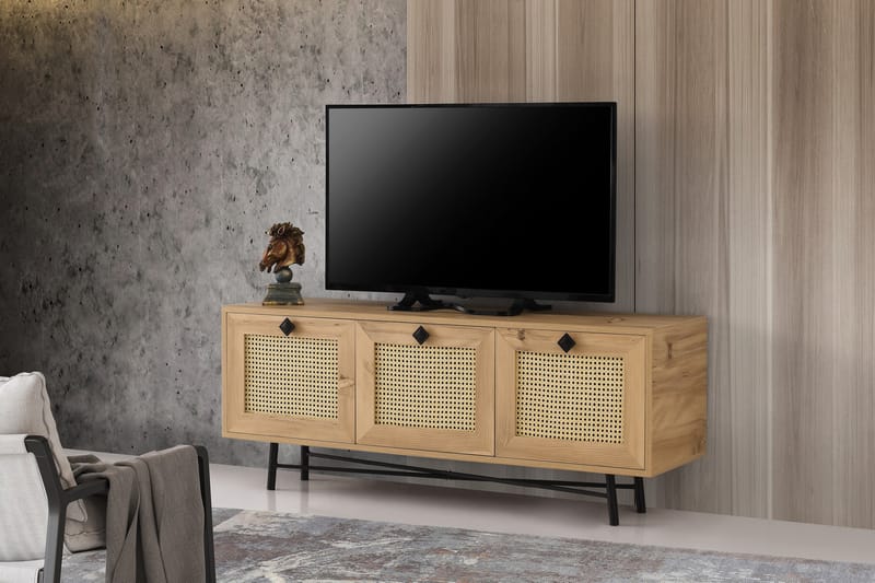 TV-BÄNK 140 cm 3 Skåp Natur/Svart - Tv-bänkar