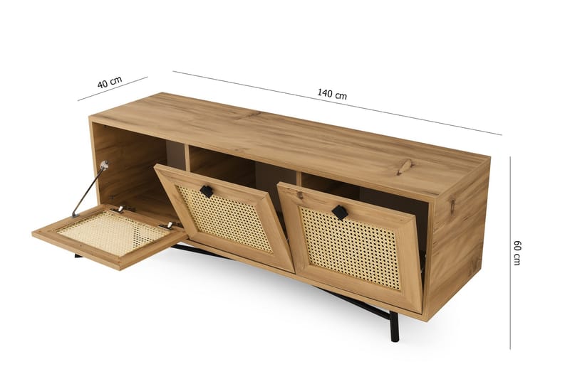TV-BÄNK 140 cm 3 Skåp Natur/Svart - Möbler - Vardagsrum - Tv-möbler & mediamöbler - Tv-bänkar