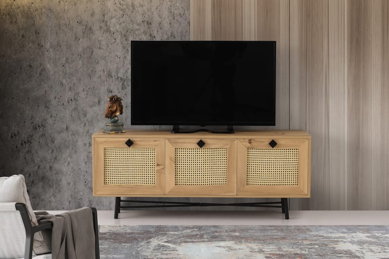 TV-BÄNK 140 cm 3 Skåp Natur/Svart - Möbler - Vardagsrum - Tv-möbler & mediamöbler - Tv-bänkar