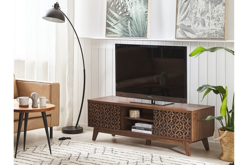TV-bänk 140 cm mörkbrun PRESCOT - Trä/natur - Möbler - Vardagsrum - Tv-möbler & mediamöbler - Tv-bänkar