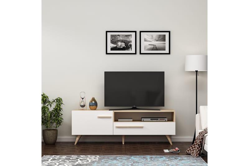 TV-BÄNK 150 cm 2 Skåp Natur/Vit - Möbler - Vardagsrum - Tv-möbler & mediamöbler - Tv-bänkar