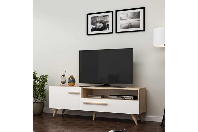 TV-BÄNK 150 cm 2 Skåp Natur/Vit - Möbler - Vardagsrum - Tv-möbler & mediamöbler - Tv-bänkar