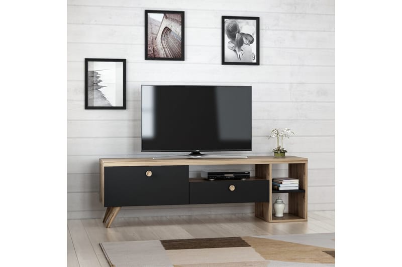 Tv-bänk 150 cm 2 Skåp - Svart/Natur - Möbler - Vardagsrum - Tv-möbler & mediamöbler - Tv-bänkar