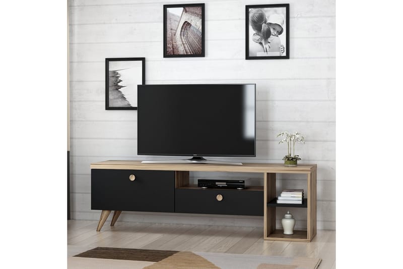 Tv-bänk 150 cm 2 Skåp - Svart/Natur - Möbler - Vardagsrum - Tv-möbler & mediamöbler - Tv-bänkar