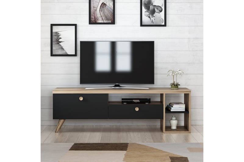 Tv-bänk 150 cm 2 Skåp - Svart/Natur - Möbler - Vardagsrum - Tv-möbler & mediamöbler - Tv-bänkar