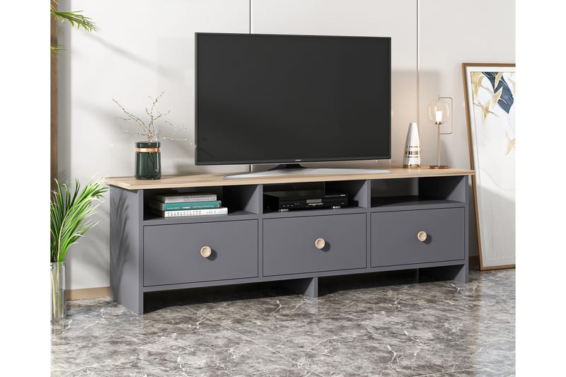 TV-BÄNK 150 cm 3 Skåp 3 Hyllor Antracit/Natur - Möbler - Vardagsrum - Tv-möbler & mediamöbler - Tv-bänkar
