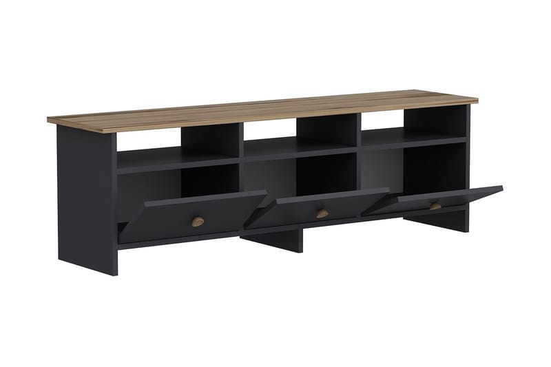 TV-BÄNK 150 cm 3 Skåp 3 Hyllor Antracit/Natur - Möbler - Vardagsrum - Tv-möbler & mediamöbler - Tv-bänkar