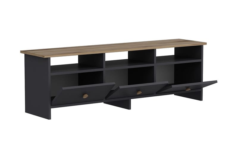 Tv-bänk 150 cm 3 Skåp 3 Hyllor - Antracit/Natur - Möbler - Vardagsrum - Tv-möbler & mediamöbler - Tv-bänkar