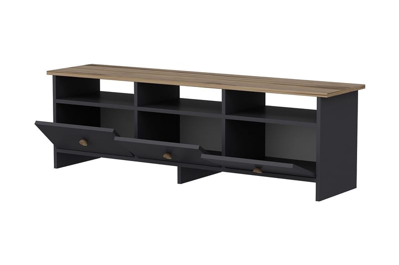 Tv-bänk 150 cm 3 Skåp 3 Hyllor - Antracit/Natur - Möbler - Vardagsrum - Tv-möbler & mediamöbler - Tv-bänkar