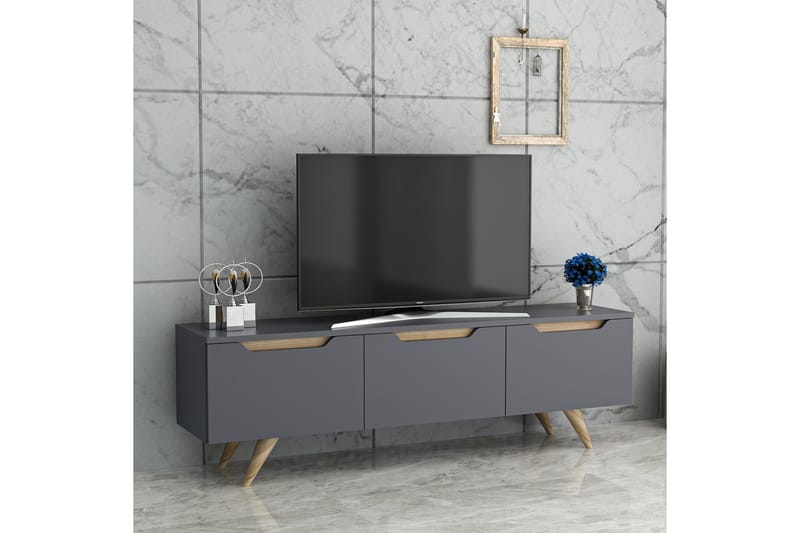 TV-BÄNK 150 cm 3 Skåp Antracit/Natur - Möbler - Vardagsrum - Tv-möbler & mediamöbler - Tv-bänkar