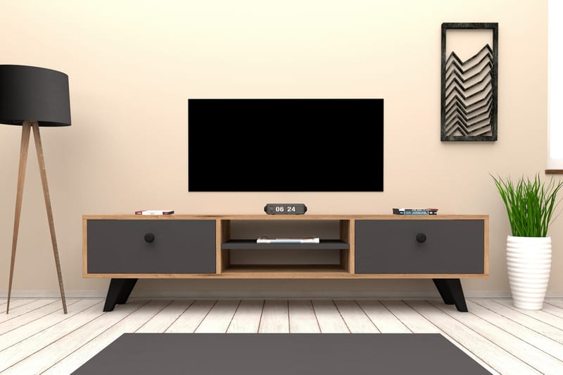 TV-BÄNK 160 cm 2 Skåp 2 Hyllor Natur/Antracit - Möbler - Vardagsrum - Tv-möbler & mediamöbler - Tv-bänkar