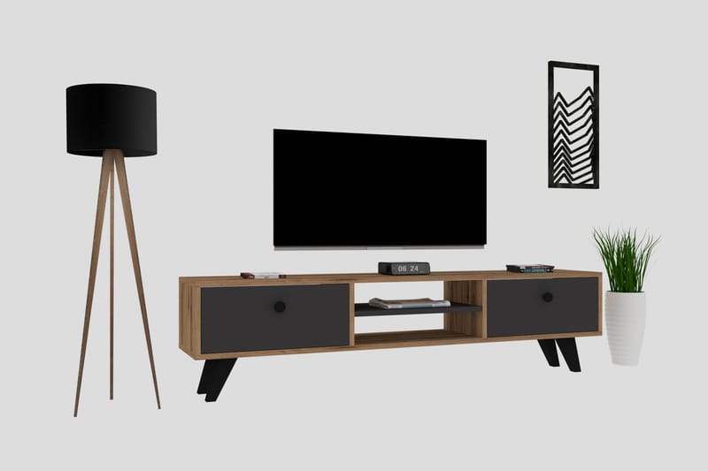 TV-BÄNK 160 cm 2 Skåp 2 Hyllor Natur/Antracit - Möbler - Vardagsrum - Tv-möbler & mediamöbler - Tv-bänkar