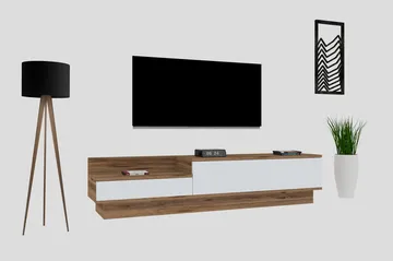 Tv-bänk 160 cm 2 Skåp - Vit/Natur - Möbler - Vardagsrum - Tv-möbler & mediamöbler - Tv-bänkar