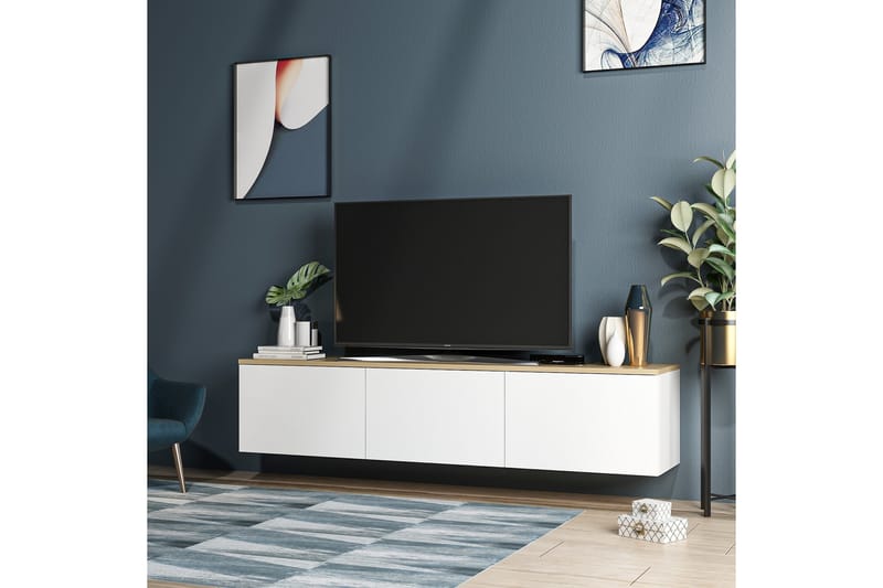 TV-BÄNK 160 cm 3 Skåp Vit/Natur - Möbler - Vardagsrum - Tv-möbler & mediamöbler - Tv-bänkar