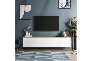 Tv-bänk 160 cm 3 Skåp - Vit/Natur - Möbler - Vardagsrum - Tv-möbler & mediamöbler - Tv-bänkar