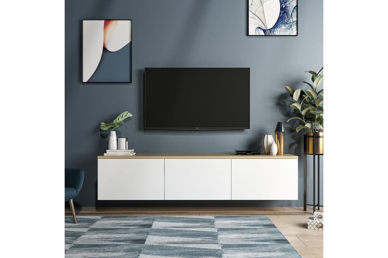 Tv-bänk 160 cm 3 Skåp - Vit/Natur - Möbler - Vardagsrum - Tv-möbler & mediamöbler - Tv-bänkar