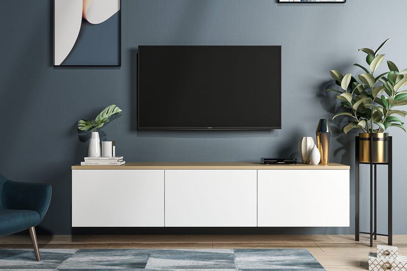 Tv-bänk 160 cm 3 Skåp, Vit/Natur