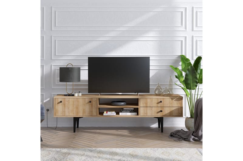 TV-BÄNK 180 cm 3 Skåp Natur/Svart - Möbler - Vardagsrum - Tv-möbler & mediamöbler - Tv-bänkar