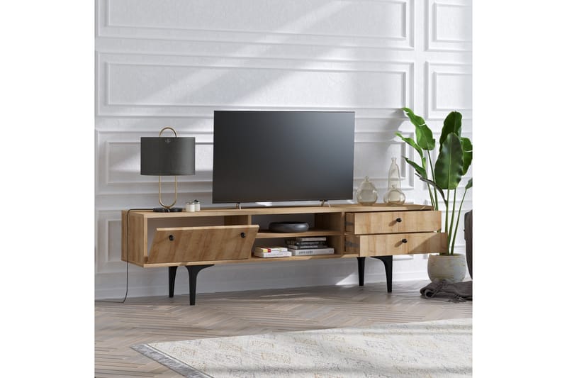TV-BÄNK 180 cm 3 Skåp Natur/Svart - Möbler - Vardagsrum - Tv-möbler & mediamöbler - Tv-bänkar