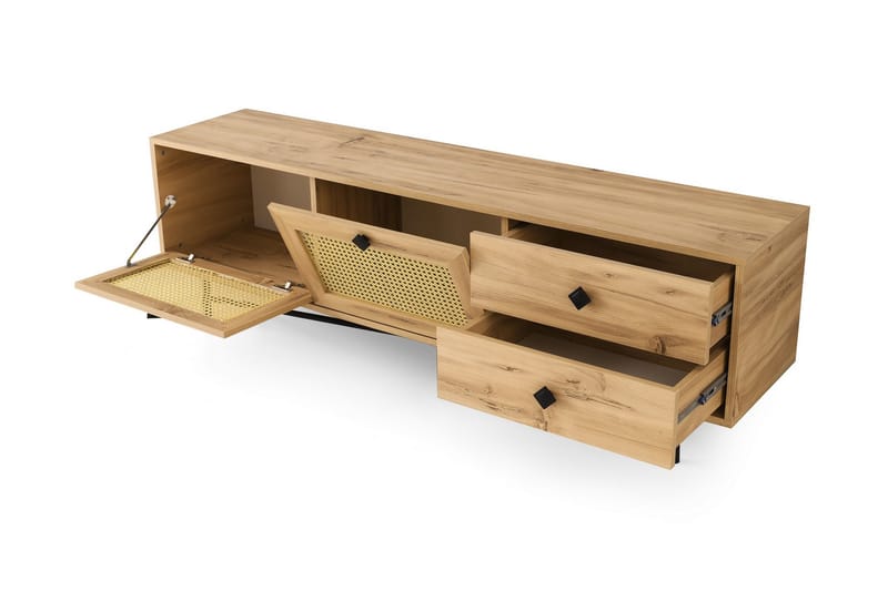 TV-BÄNK 180 cm 4 Skåp Natur/Svart - Möbler - Vardagsrum - Tv-möbler & mediamöbler - Tv-bänkar