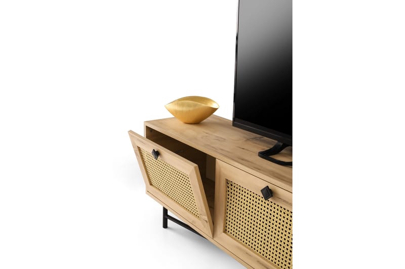 TV-BÄNK 180 cm 4 Skåp Natur/Svart - Möbler - Vardagsrum - Tv-möbler & mediamöbler - Tv-bänkar