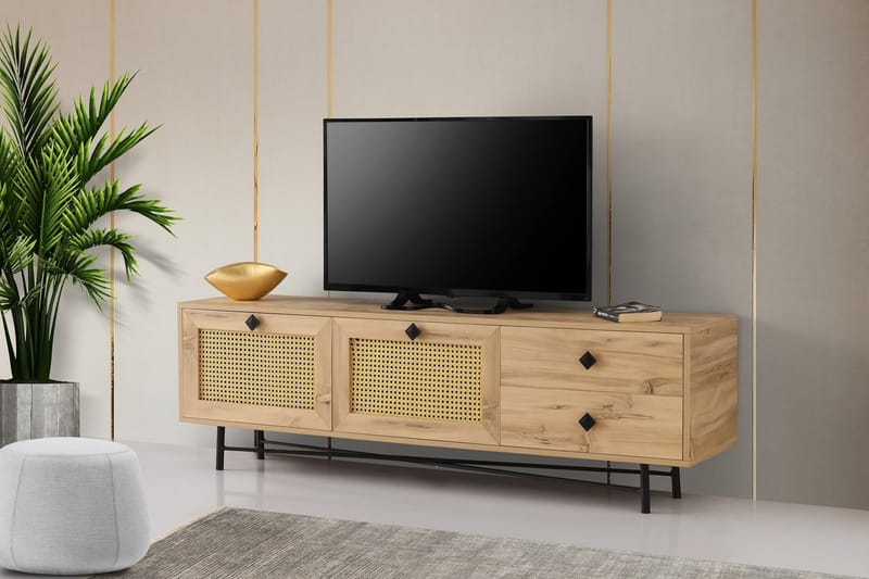 TV-BÄNK 180 cm 4 Skåp Natur/Svart - Möbler - Vardagsrum - Tv-möbler & mediamöbler - Tv-bänkar
