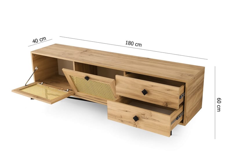 TV-BÄNK 180 cm 4 Skåp Natur/Svart - Möbler - Vardagsrum - Tv-möbler & mediamöbler - Tv-bänkar