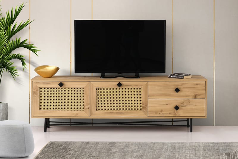 TV-BÄNK 180 cm 4 Skåp Natur/Svart - Möbler - Vardagsrum - Tv-möbler & mediamöbler - Tv-bänkar