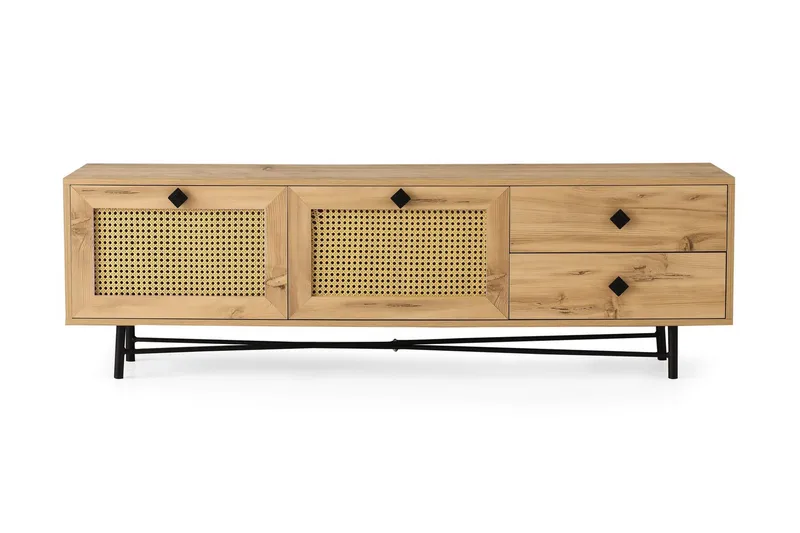 Tv-bänk 180 cm 4 Skåp, Natur/Svart
