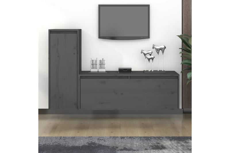 Tv-bänk 2 st grå massiv furu - Grå - Möbler - Vardagsrum - Tv-möbler & mediamöbler - Tv-bänkar