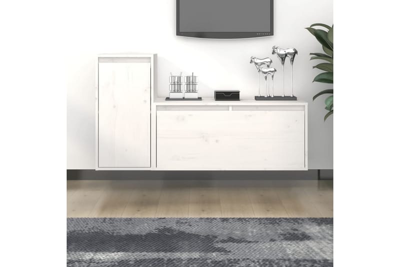Tv-bänk 2 st vit massiv furu - Vit - Möbler - Vardagsrum - Tv-möbler & mediamöbler - Tv-bänkar