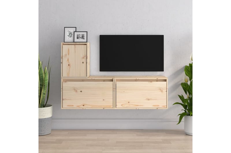 Tv-bänk 3 st massiv furu - Brun - Möbler - Vardagsrum - Tv-möbler & mediamöbler - Tv-bänkar