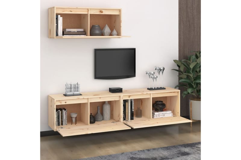 Tv-bänk 3 st massiv furu - Brun - Möbler - Vardagsrum - Tv-möbler & mediamöbler - Tv-bänkar