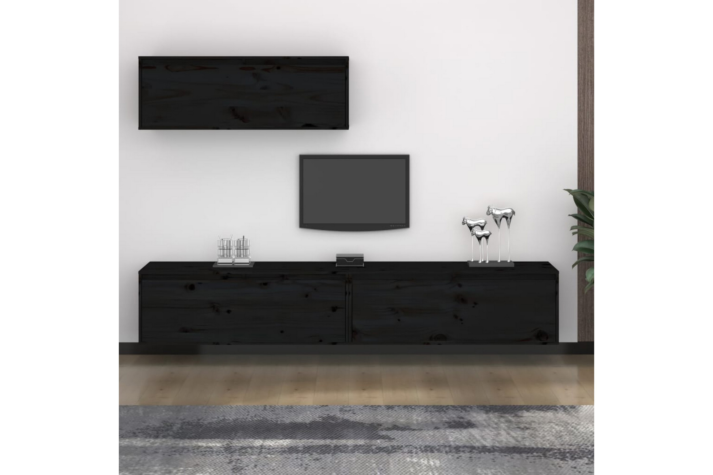 Be Basic Tv-bänk 3 st svart massiv furu – Svart