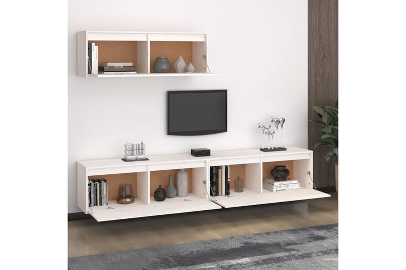 Tv-bänk 3 st vit massiv furu - Vit - Möbler - Vardagsrum - Tv-möbler & mediamöbler - Tv-bänkar