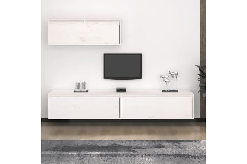Tv-bänk 3 st vit massiv furu - Vit - Möbler - Vardagsrum - Tv-möbler & mediamöbler - Tv-bänkar