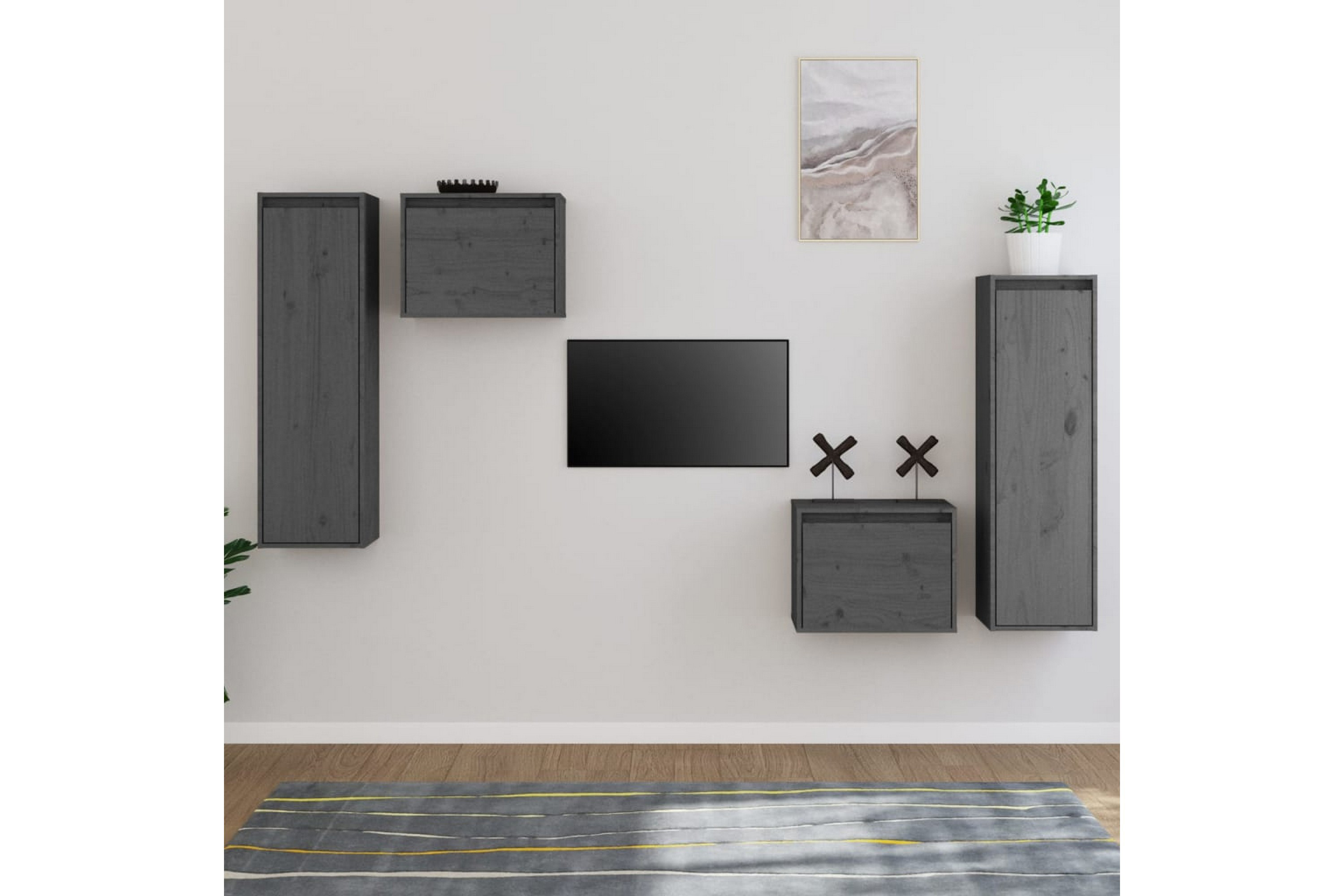 Be Basic Tv-bänk 4 st grå massiv furu – Grå