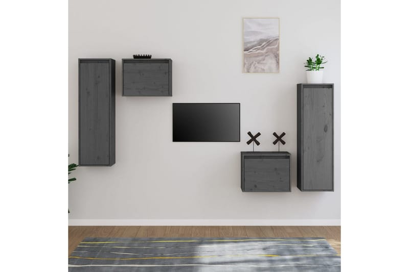 Tv-bänk 4 st grå massiv furu - Grå - Möbler - Vardagsrum - Tv-möbler & mediamöbler - Tv-bänkar
