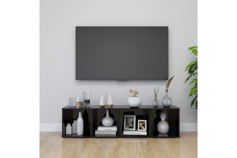 TV-bänk 4 st svart högglans 37x35x37 cm spånskiva - Svart - Tv-bänkar