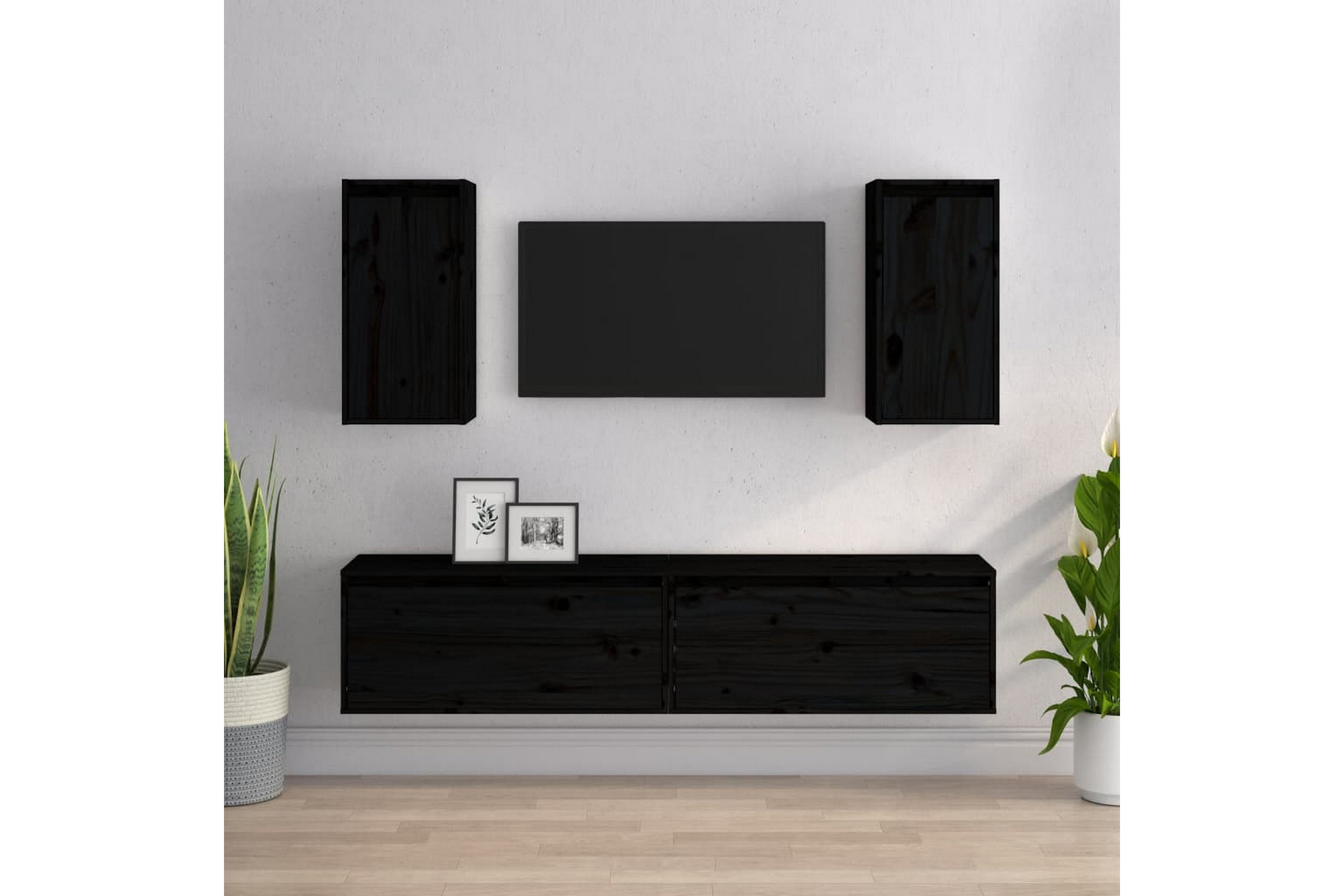 Be Basic Tv-bänk 4 st svart massiv furu – Svart