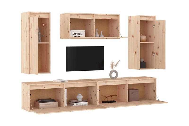 Tv-bänk 5 st massiv furu - Brun - Möbler - Vardagsrum - Tv-möbler & mediamöbler - Tv-bänkar