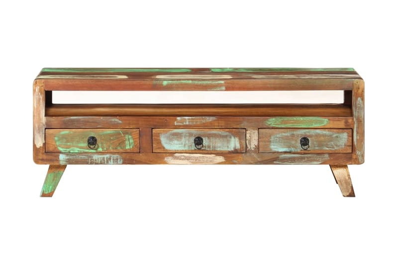 TV-bänk flerfärgad 110x30x40 cm massivt återvunnet trä - Flerfärgad - Möbler - Vardagsrum - Tv-möbler & mediamöbler - Tv-bänkar