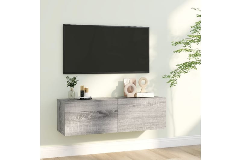 Tv-bänk för vägg grå sonoma-ek 100x30x30 cm konstruerat trä - Grå - Tv-bänkar