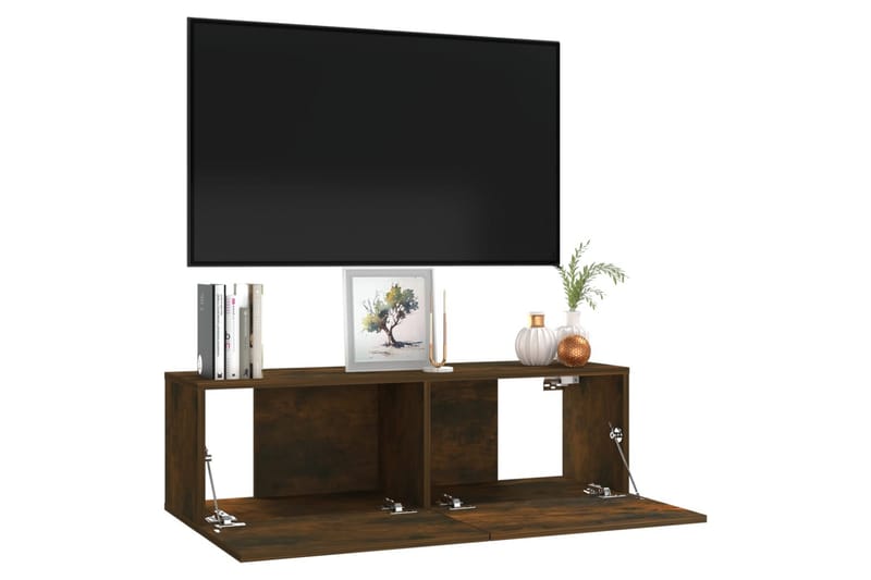 Tv-bänk för vägg rökfärgad ek 100x30x30 cm konstruerat trä - Brun - Möbler - Vardagsrum - Tv-möbler & mediamöbler - Tv-bänkar